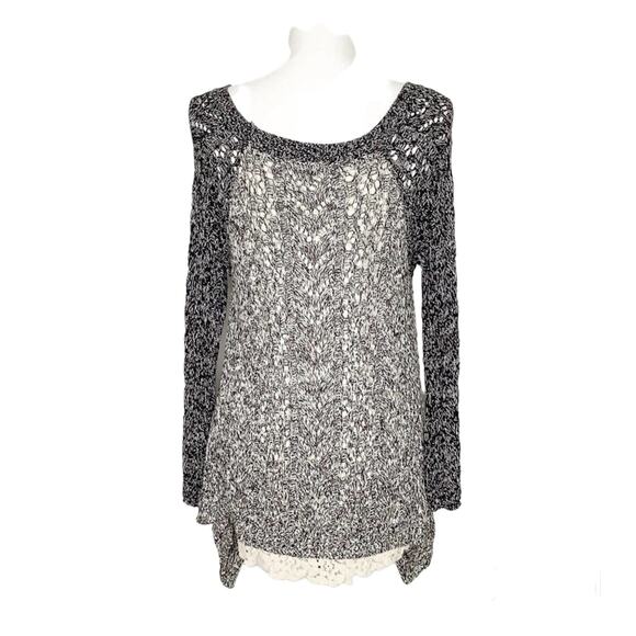Anthropologie Leifnotes Dipped Lace Marled Sweater Lace Shirttail Small - Picture 4 of 7